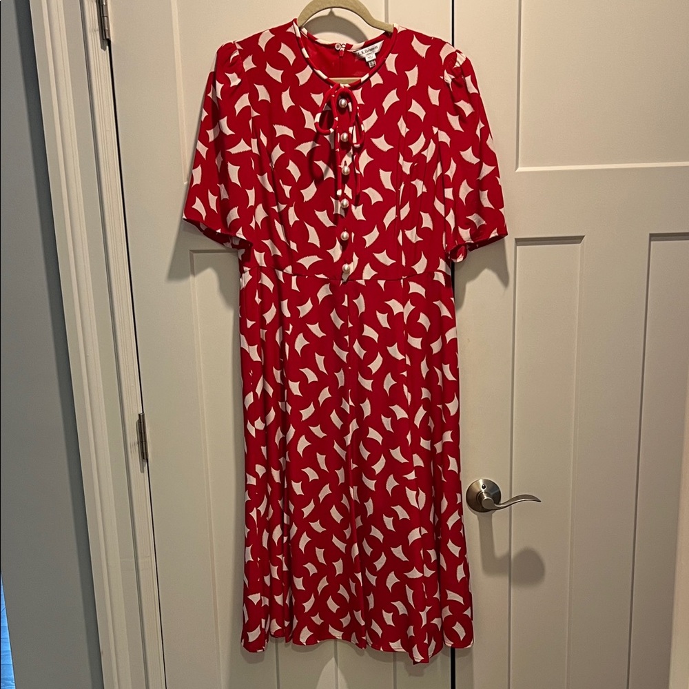 LK Bennett Red and White Midi Dress